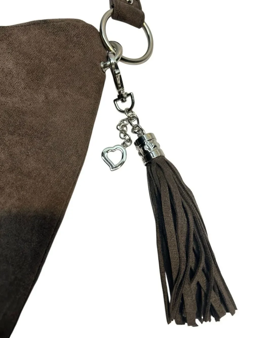 Bella Russo Brown Faux Suede Hobo Bag Tassel Charm Paisley Lining Shoulder Handb